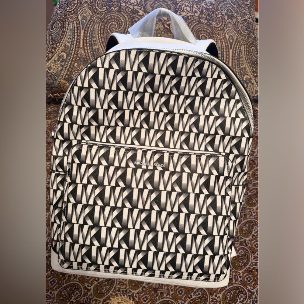 Michael Kors Black & White MK Monogram Backpack